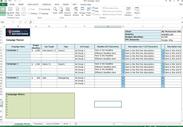 Adwords Ad Planner Spreadsheet - Learn Digital Advertising