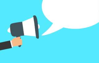 megaphone with speech bubble to take action